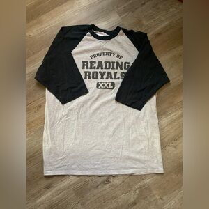 VTG Reading Royals Baseball T-shirt Color Block Black Gray Size 2XL Comfy Anvil